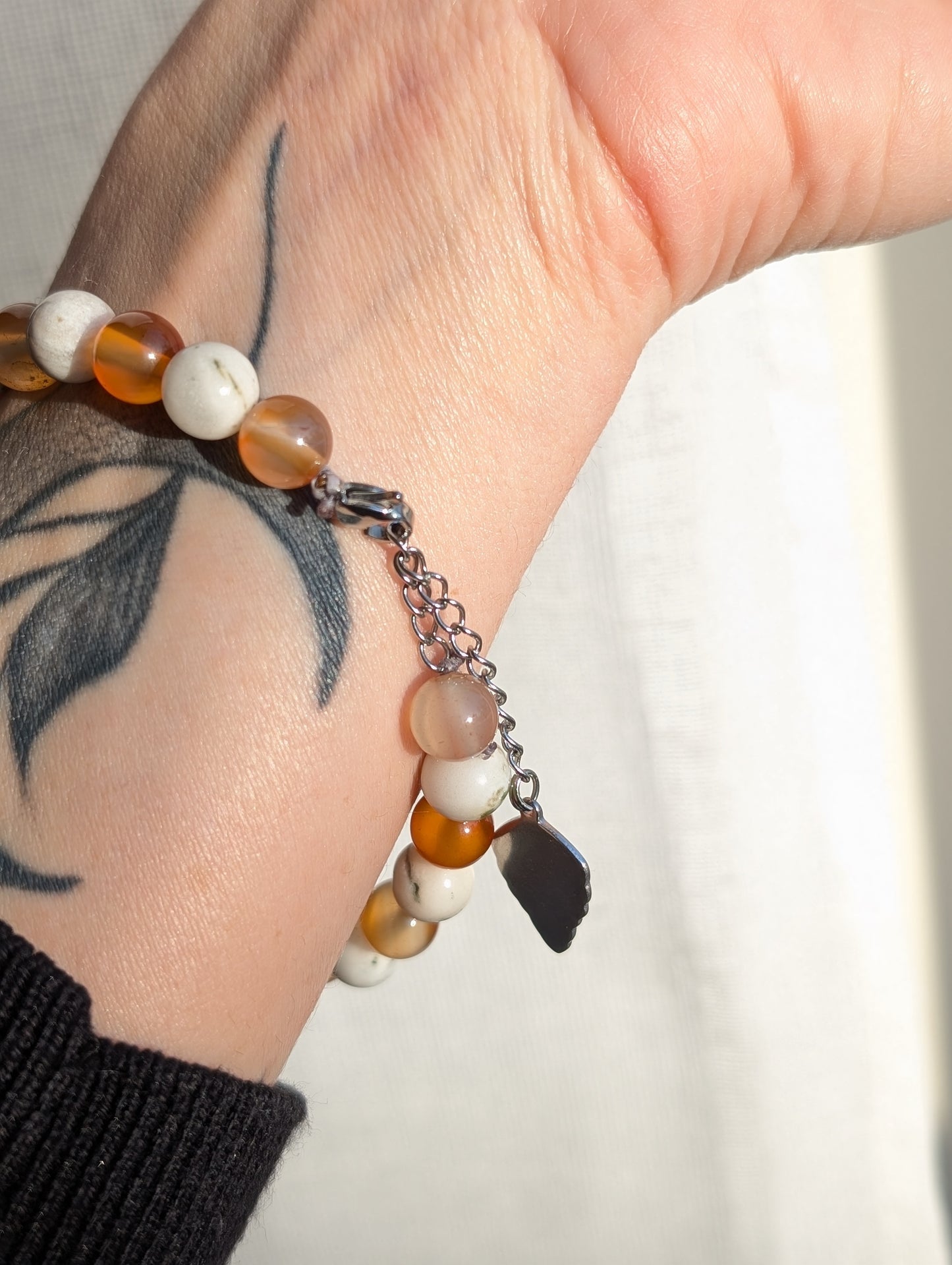 Bracelet réglable 17 à 25 cm cornaline agate mousse agate arbre