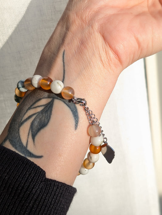 Bracelet réglable 17 à 25 cm cornaline agate mousse agate arbre