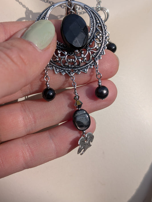 Parure collier avec hypersthène et boucles d'oreilles assorties