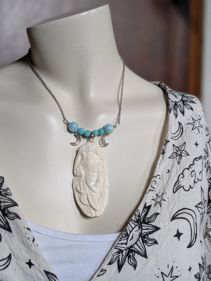 Collier Totémique artisanal unique femme et cheval avec Amazonites