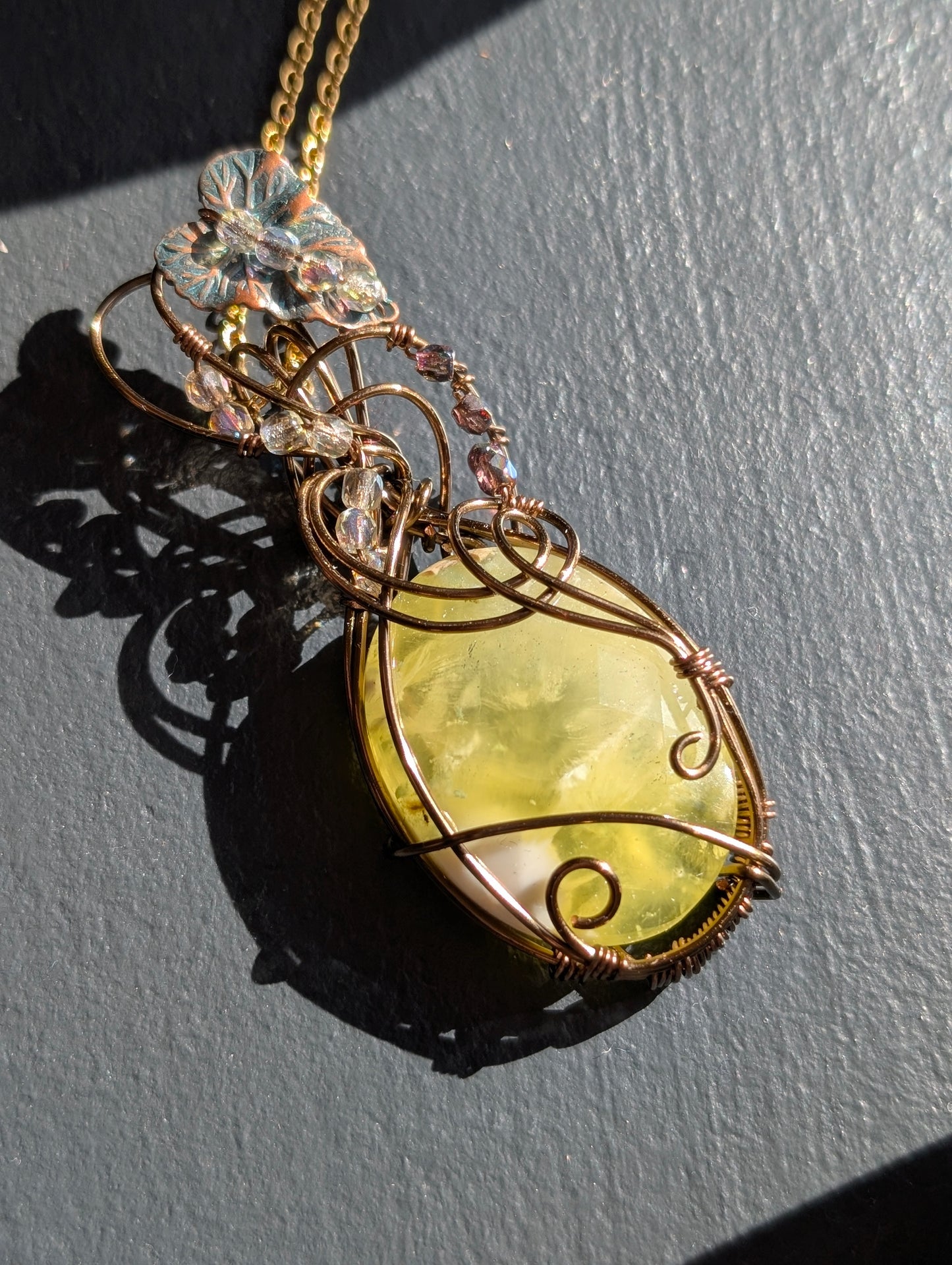 Collier wirewrap avec prehnite citron