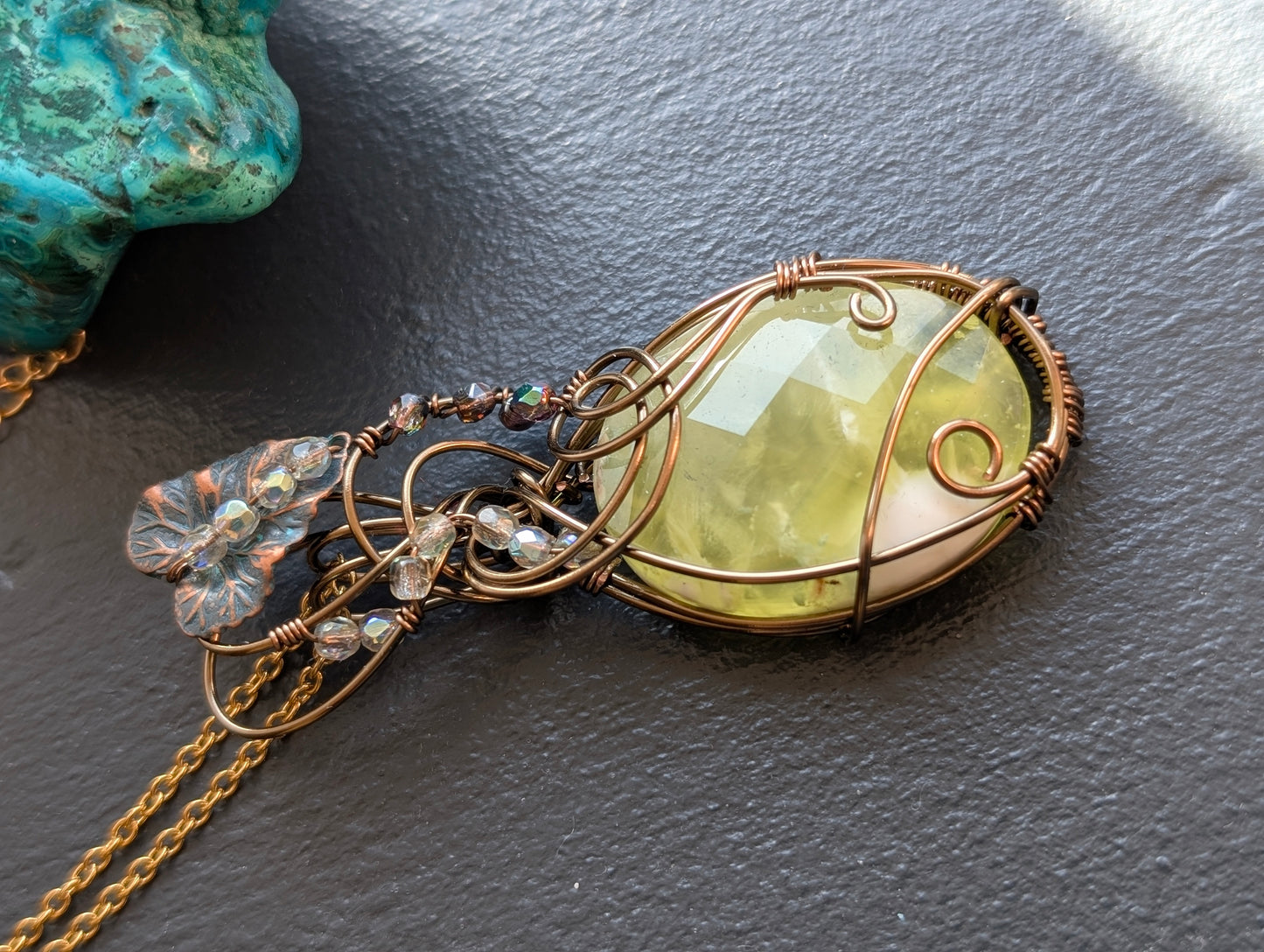 Collier wirewrap avec prehnite citron