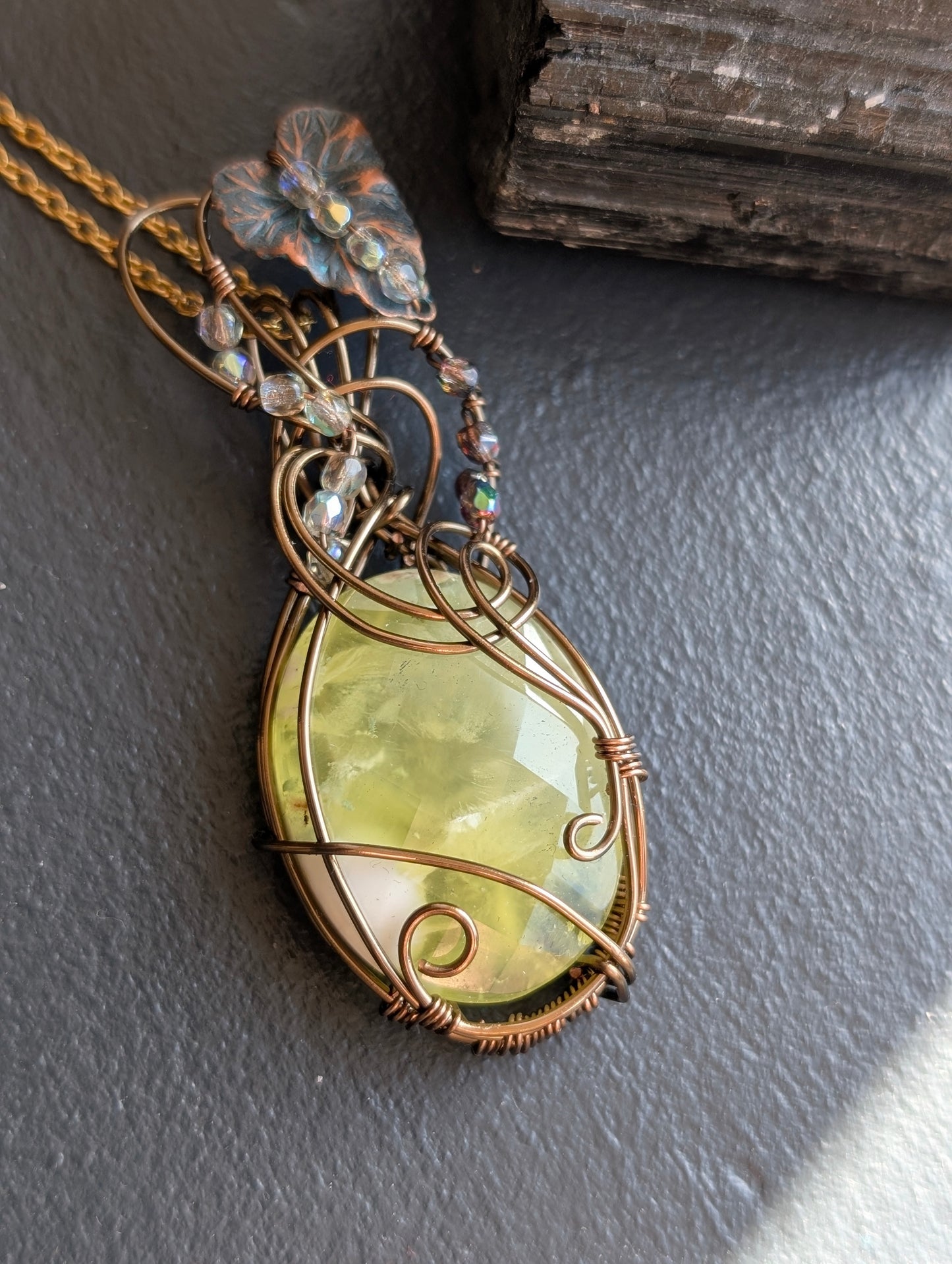 Collier wirewrap avec prehnite citron