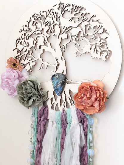 Décoration bois du Jura et soie modèle unique boho chic