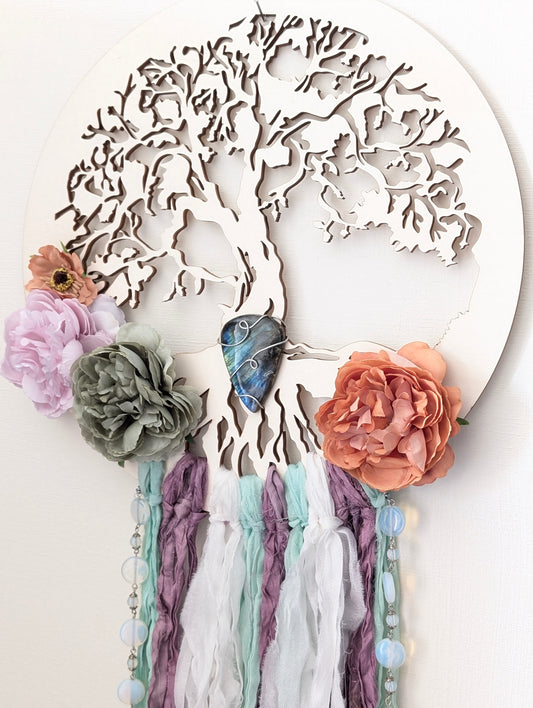 Décoration bois du Jura et soie modèle unique boho chic