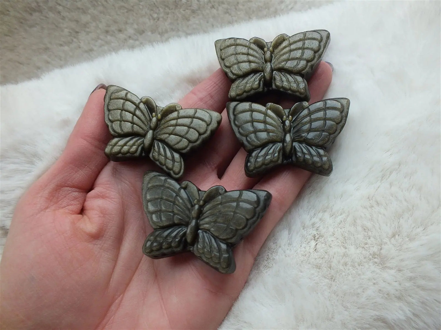 Papillon cabochon épais en obsidienne dorée - Aurore Lune 