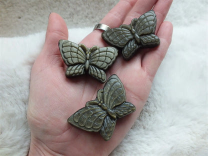 Papillon cabochon épais en obsidienne dorée - Aurore Lune 