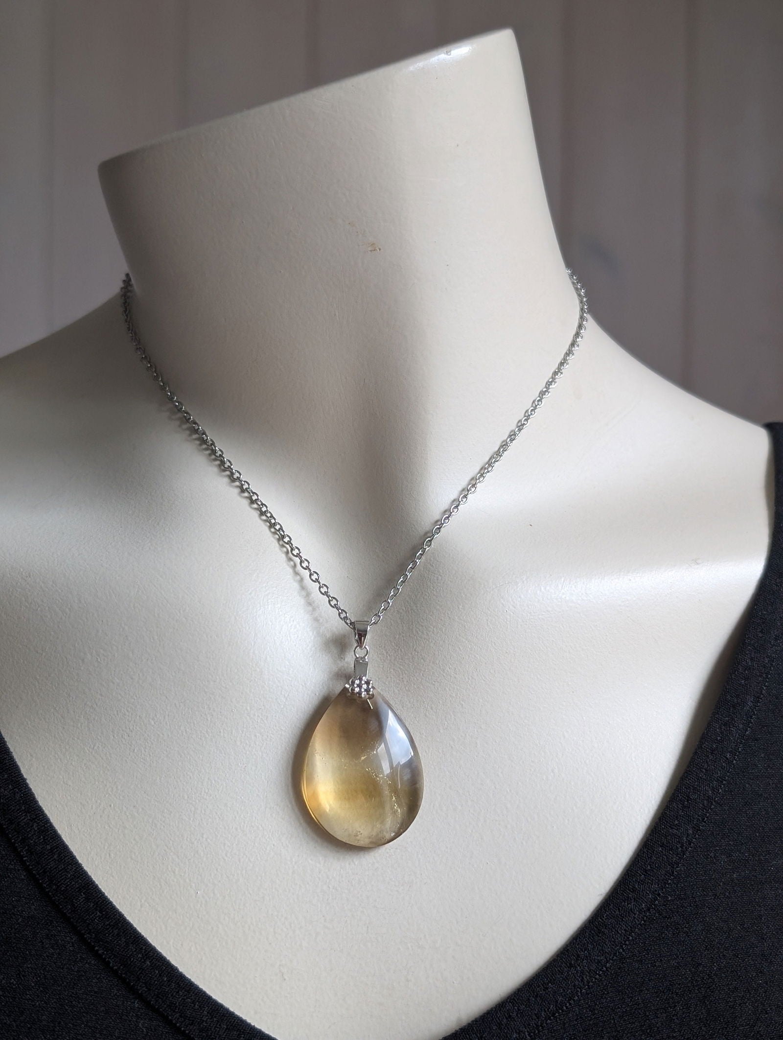 Pendentif citrine avec chaîne inox - Aurore Lune 