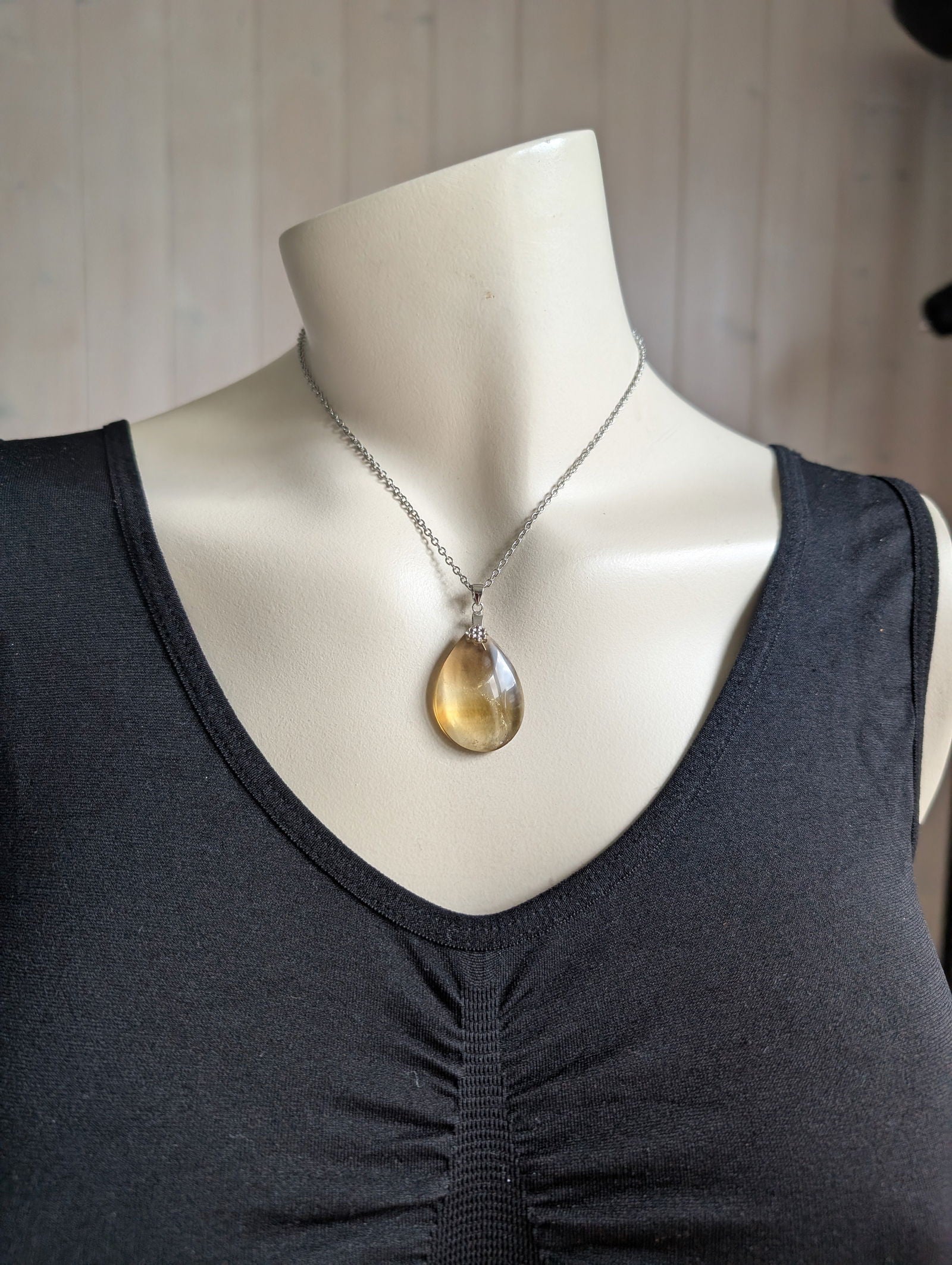 Pendentif citrine avec chaîne inox - Aurore Lune 