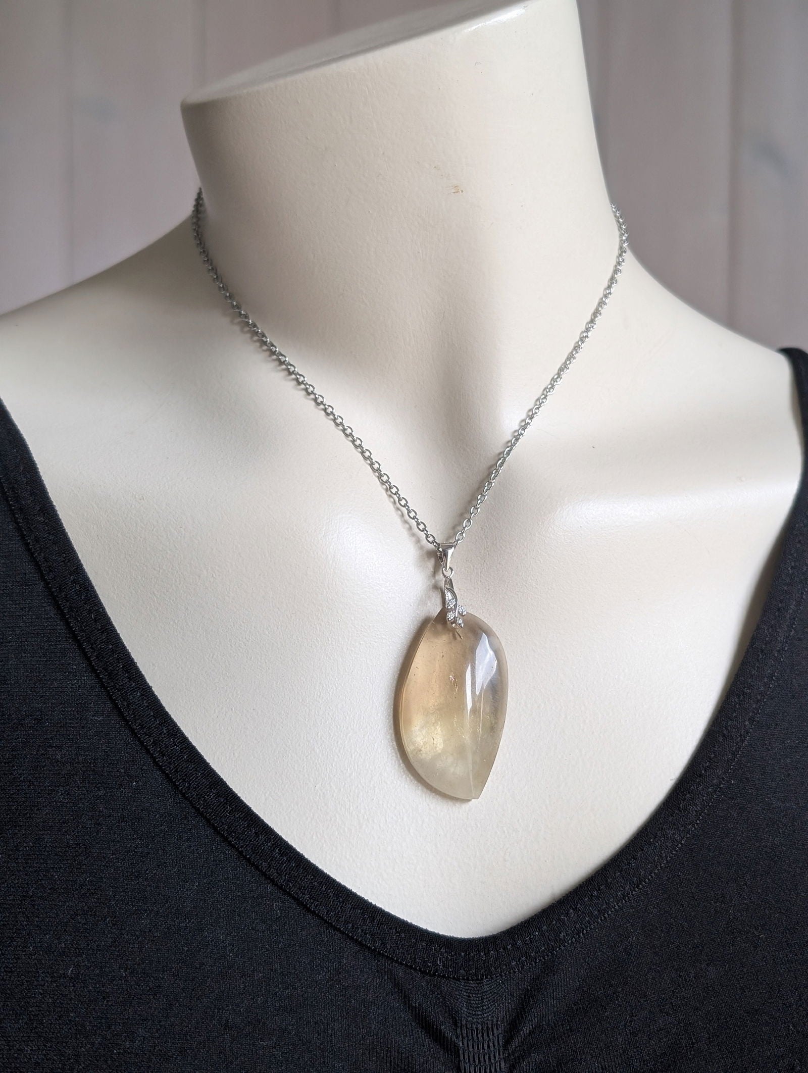 Pendentif citrine avec chaîne inox - Aurore Lune 