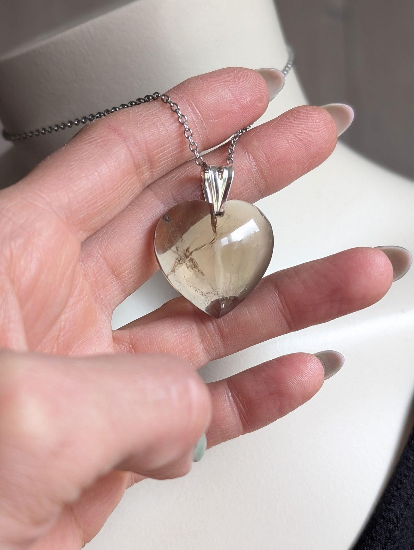 Pendentif coeur citrine avec chaîne inox - Aurore Lune 