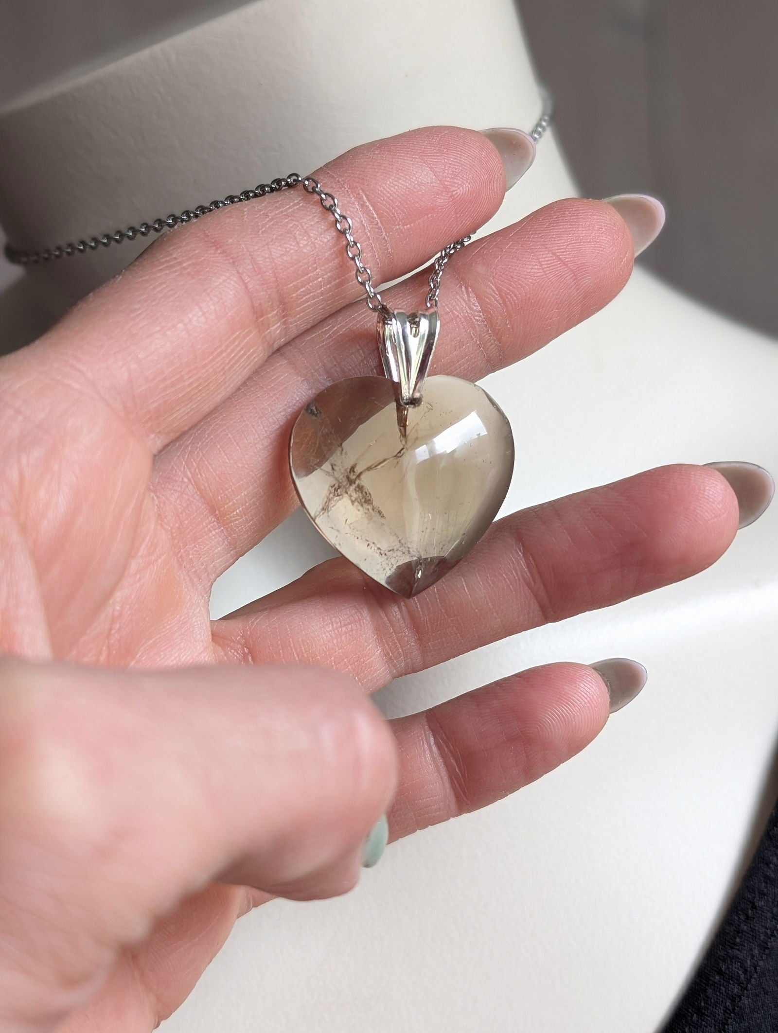 Pendentif coeur citrine avec chaîne inox - Aurore Lune 