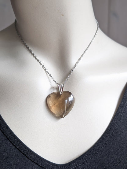 Pendentif coeur citrine avec chaîne inox - Aurore Lune 