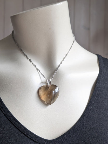 Pendentif coeur citrine avec chaîne inox - Aurore Lune 