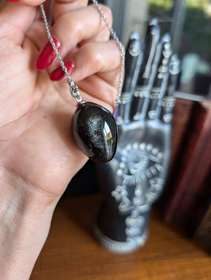 Pendule en obsidienne argentée - Aurore Lune 