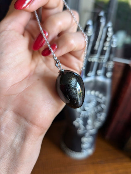 Pendule en obsidienne argentée - Aurore Lune 