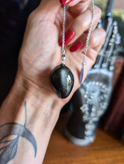 Pendule en obsidienne argentée - Aurore Lune 