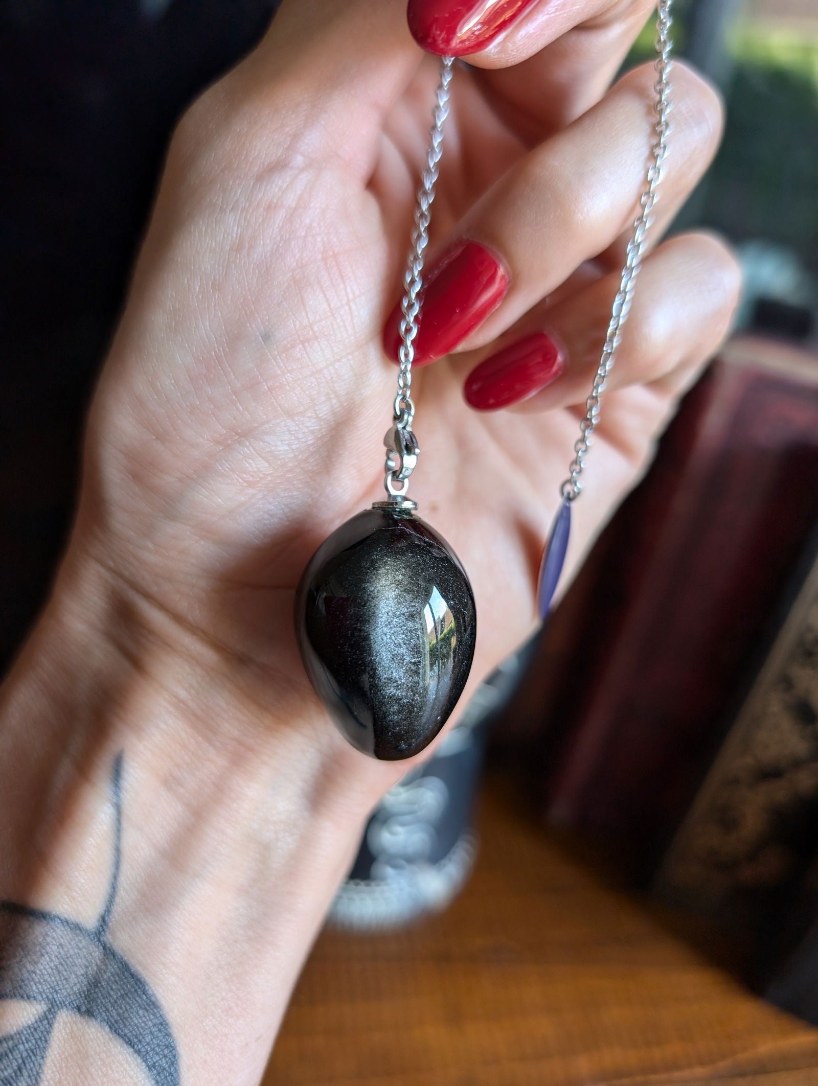 Pendule en obsidienne argentée - Aurore Lune 