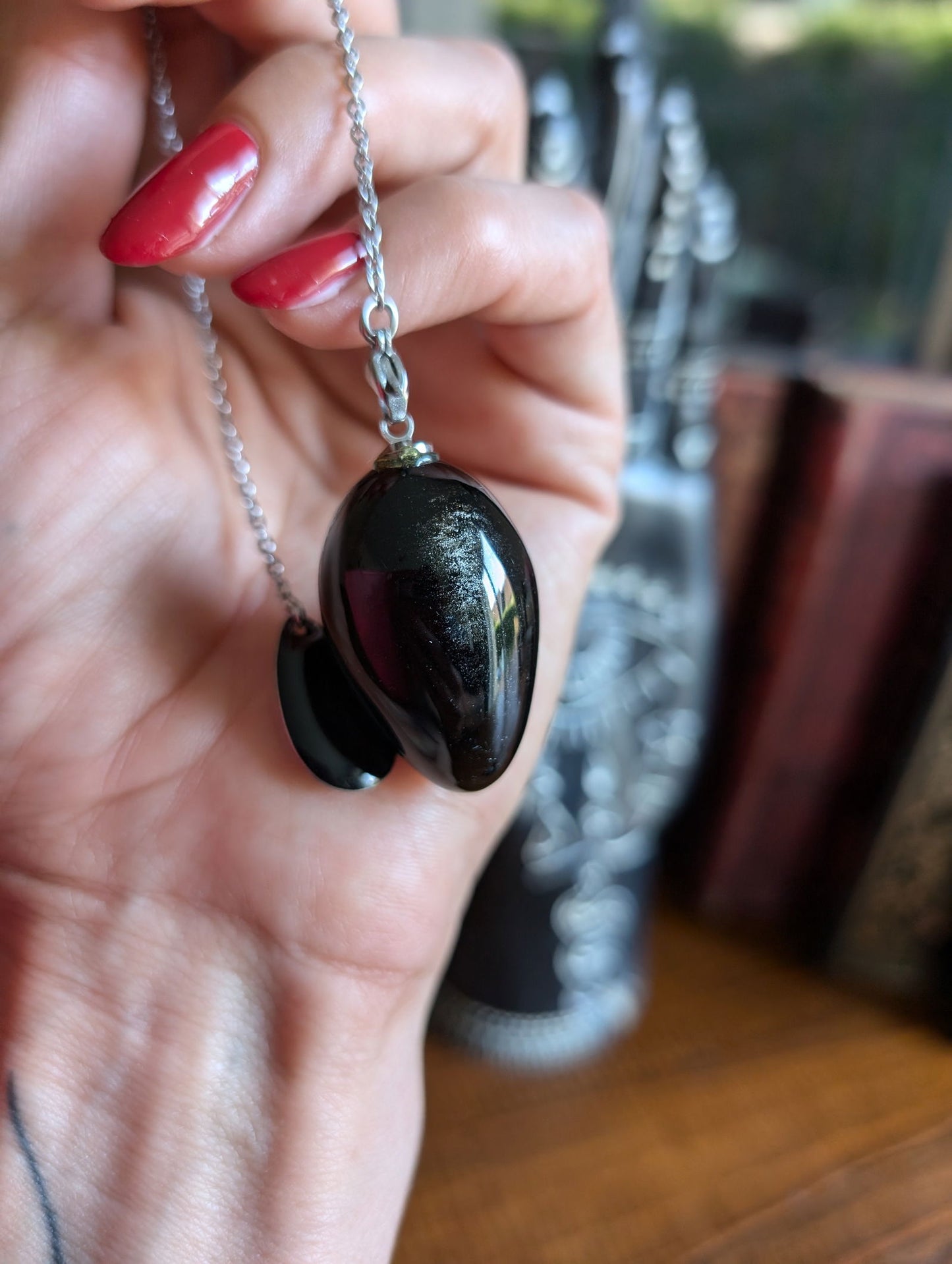 Pendule en obsidienne argentée - Aurore Lune 