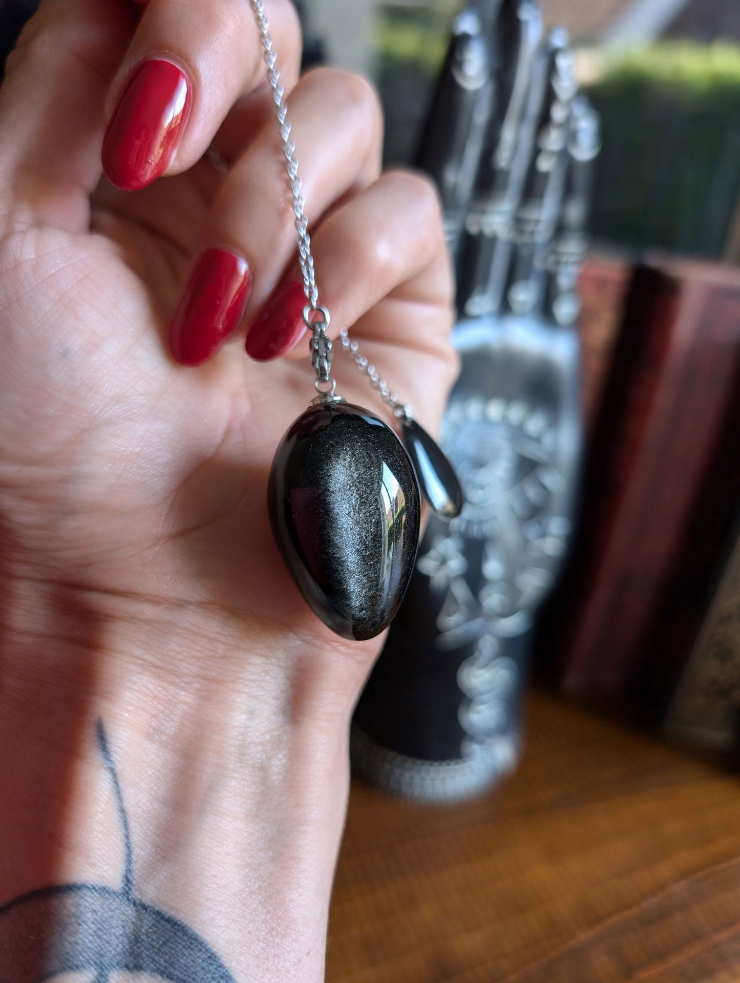 Pendule en obsidienne argentée - Aurore Lune 