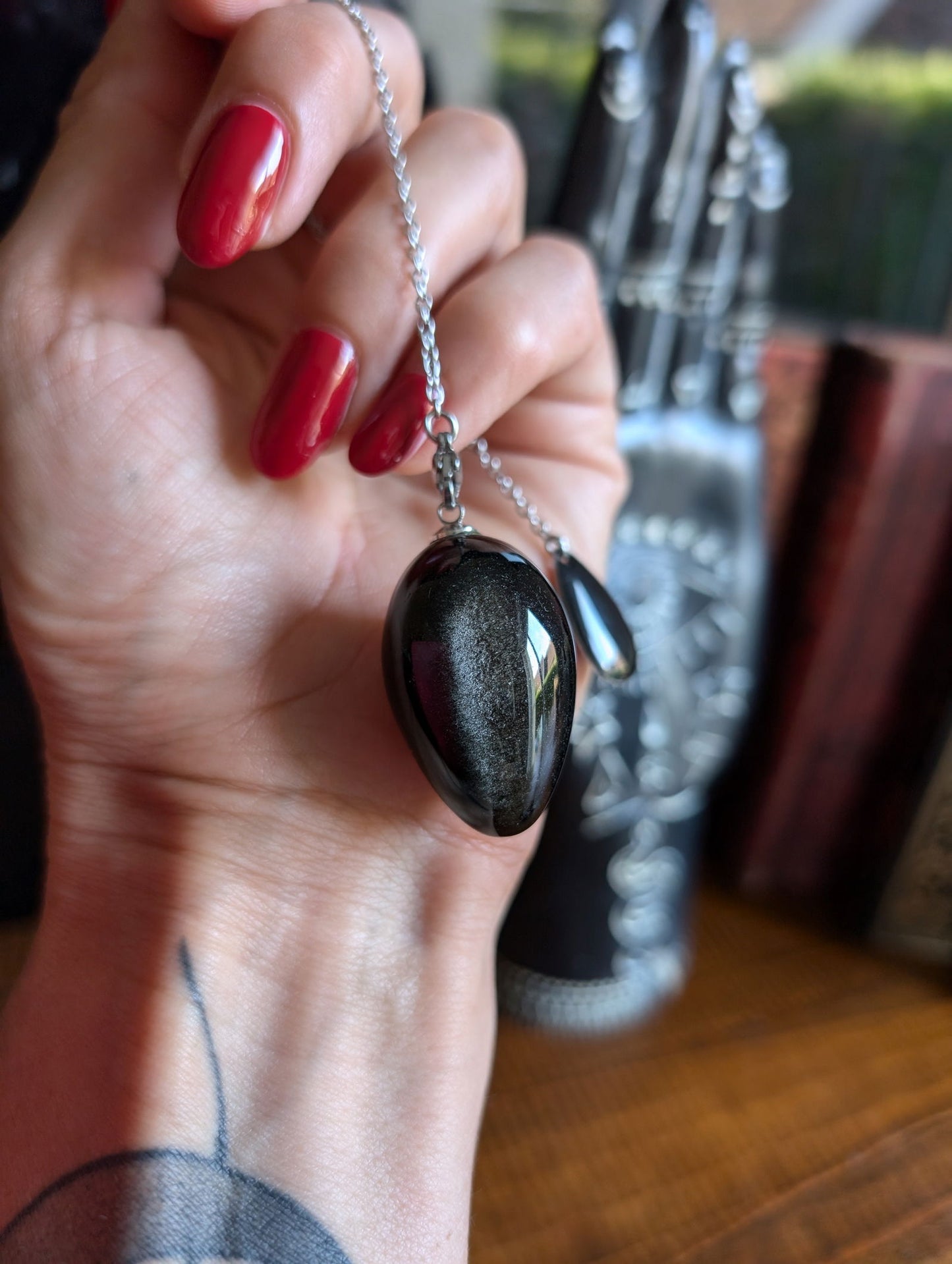 Pendule en obsidienne argentée - Aurore Lune 