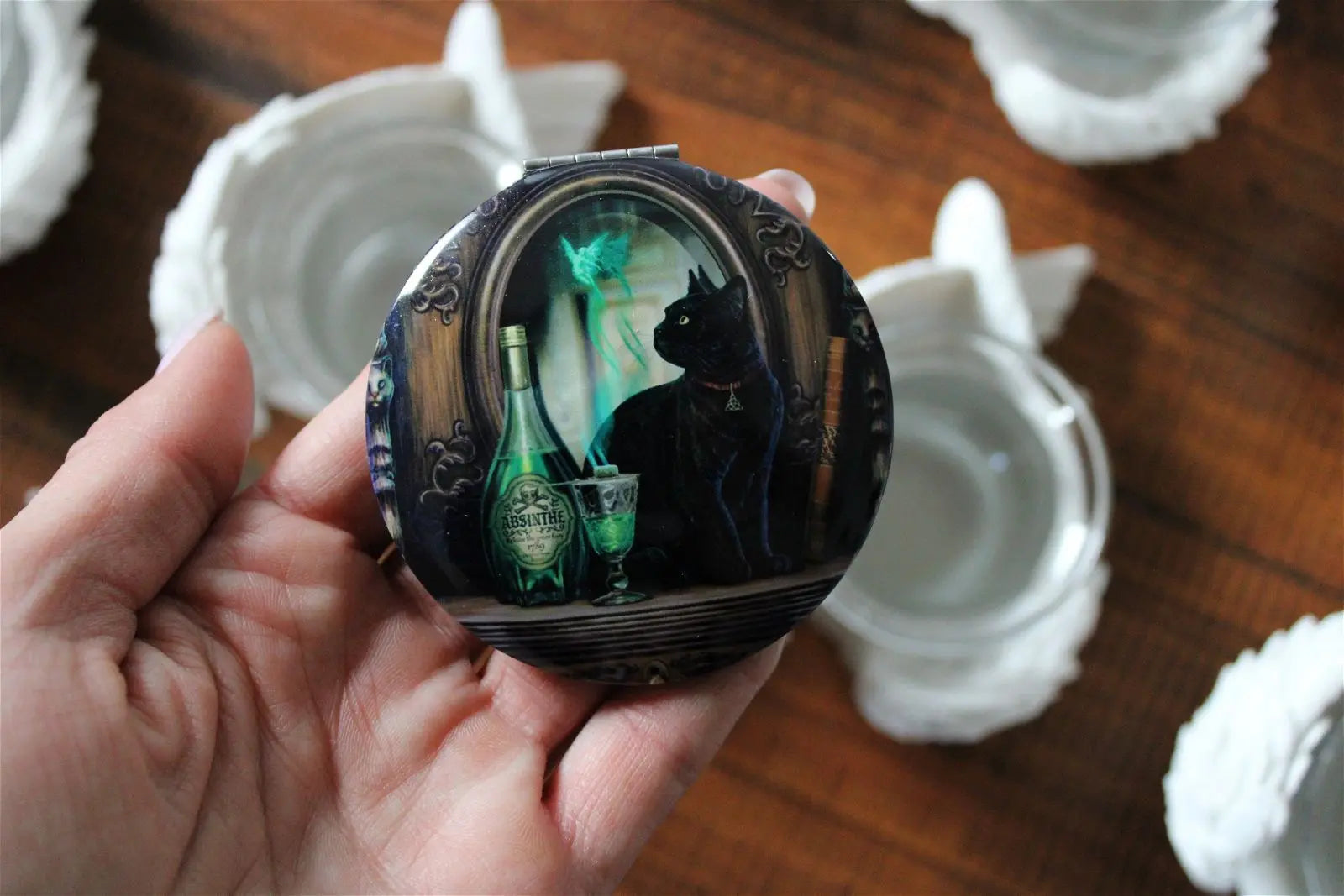 Petit miroir de poche 2 miroirs intérieurs - Aurore Lune 