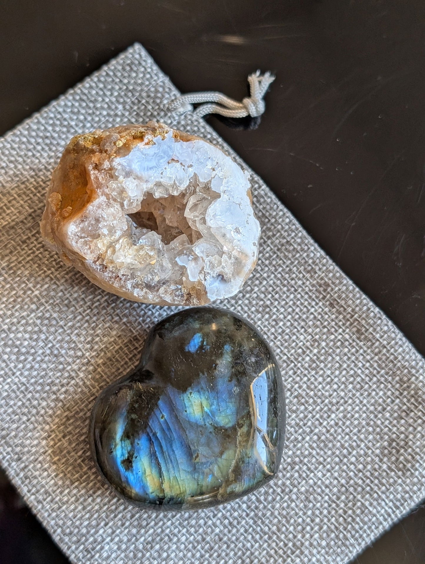 Pochon à offrir agate et labradorite - Aurore Lune 