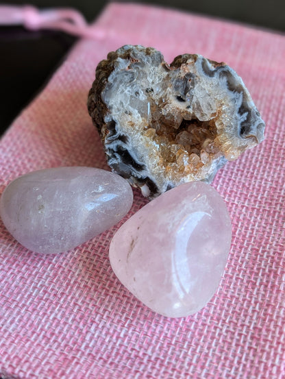 Pochon à offrir agate et quartz rose - Aurore Lune 