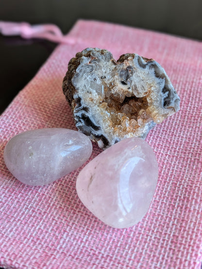 Pochon à offrir agate et quartz rose - Aurore Lune 