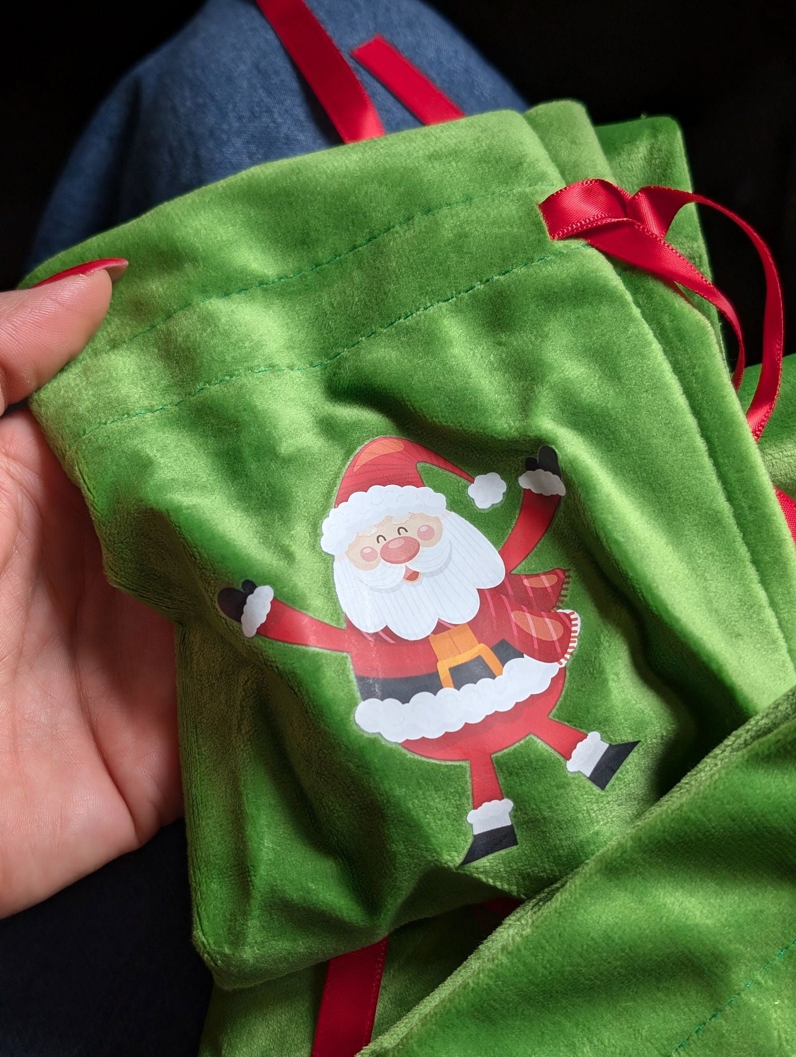 Pochon cadeau de Noël en velours vert - Aurore Lune 