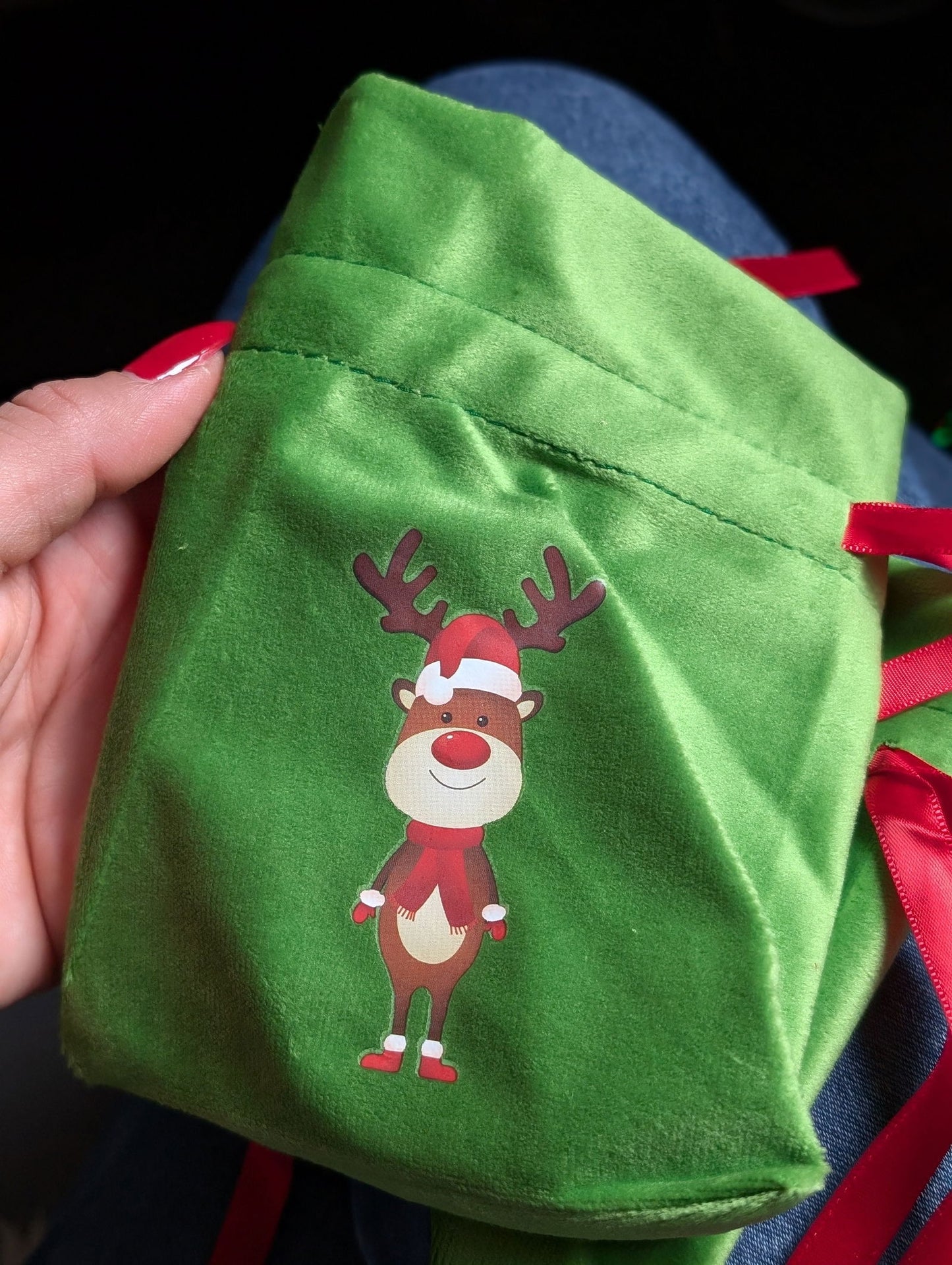 Pochon cadeau de Noël en velours vert - Aurore Lune 