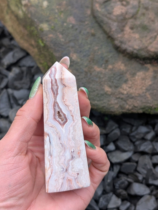 Pointe en agate crazy lace - Aurore Lune 