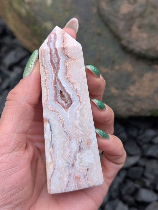Pointe en agate crazy lace - Aurore Lune 
