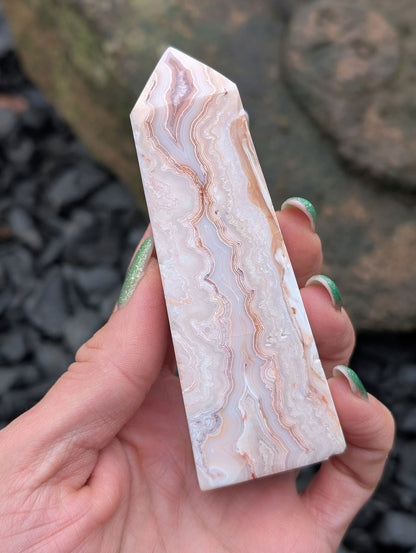 Pointe en agate crazy lace - Aurore Lune 