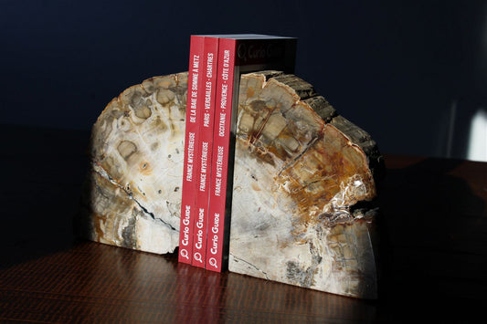 Serre livres en bois fossile  - COLIS - Aurore Lune 