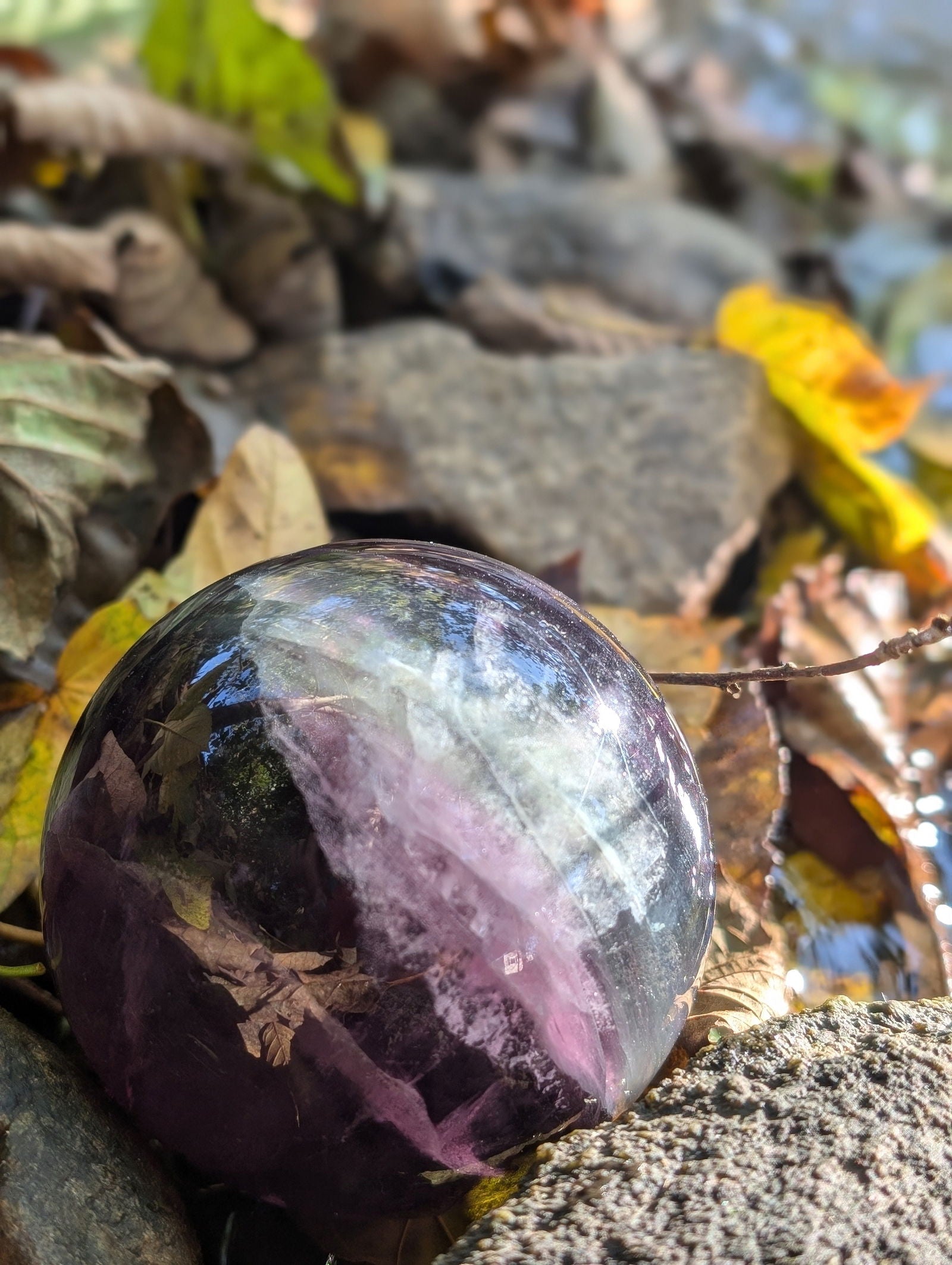 Sphère en fluorite verte et violette - Aurore Lune 