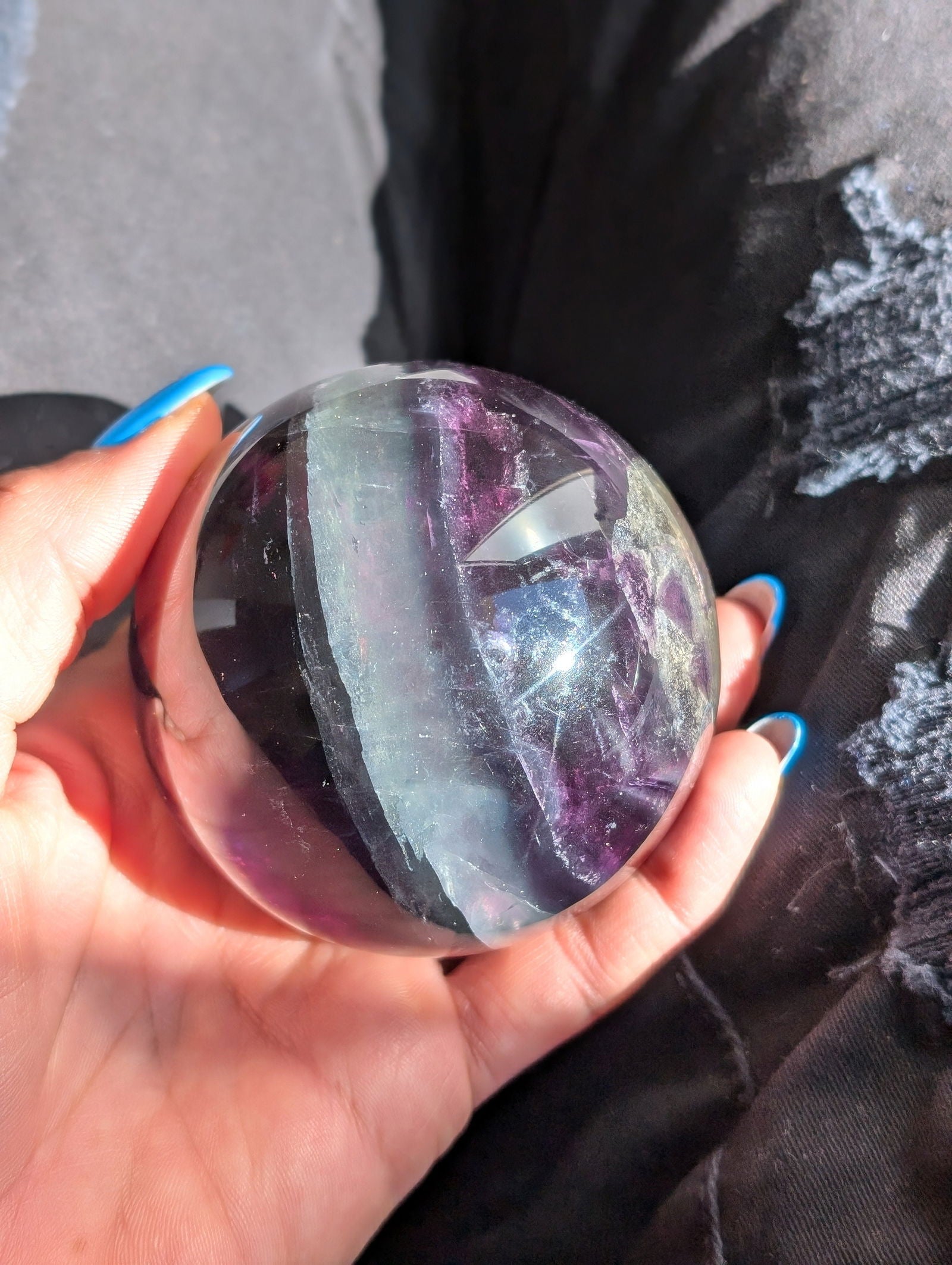 Sphère en fluorite verte et violette - Aurore Lune 
