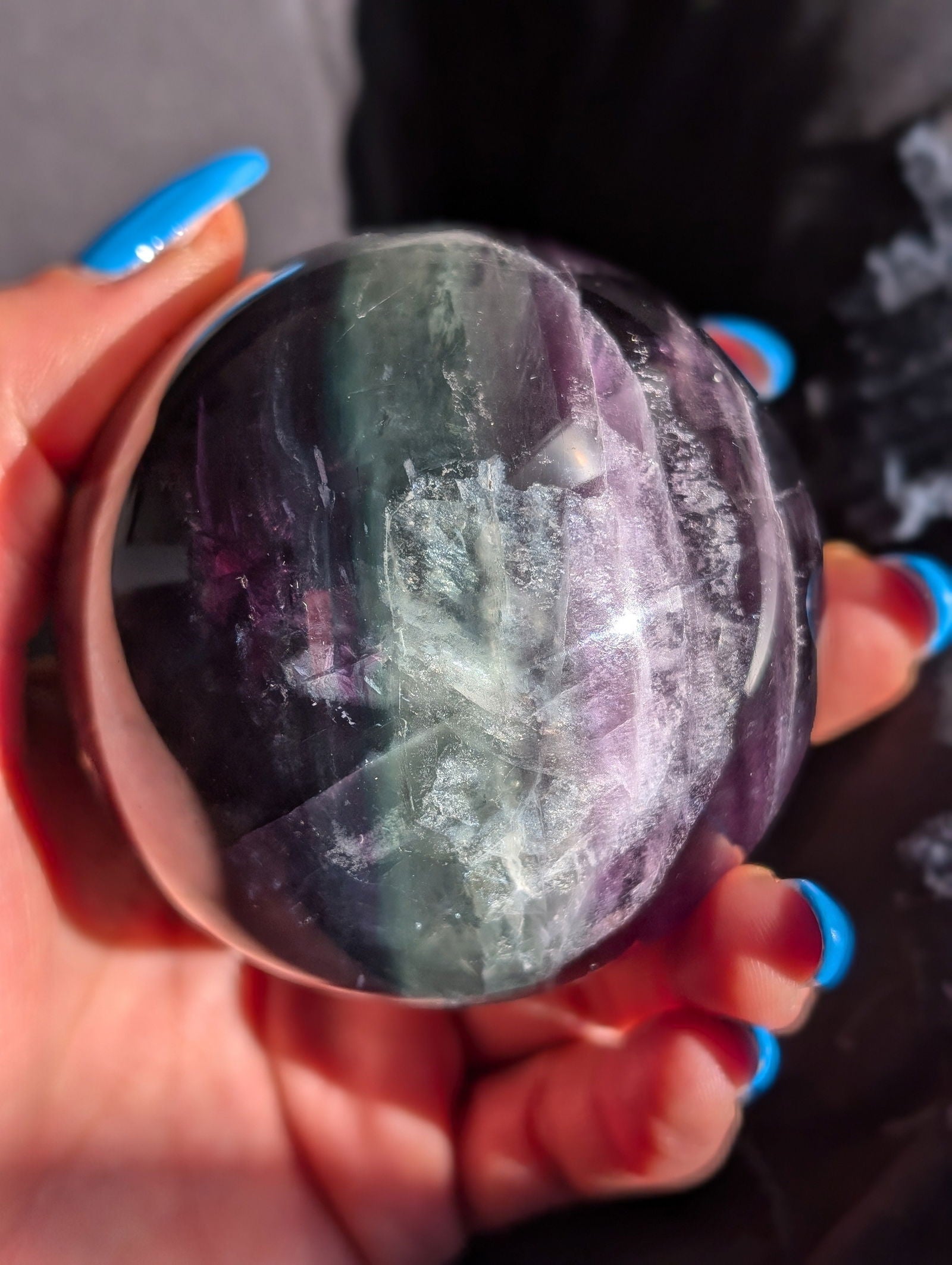 Sphère en fluorite verte et violette - Aurore Lune 