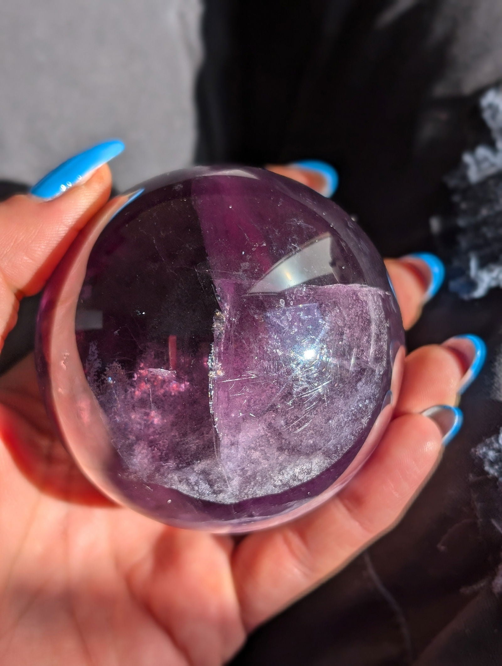 Sphère en fluorite verte et violette - Aurore Lune 