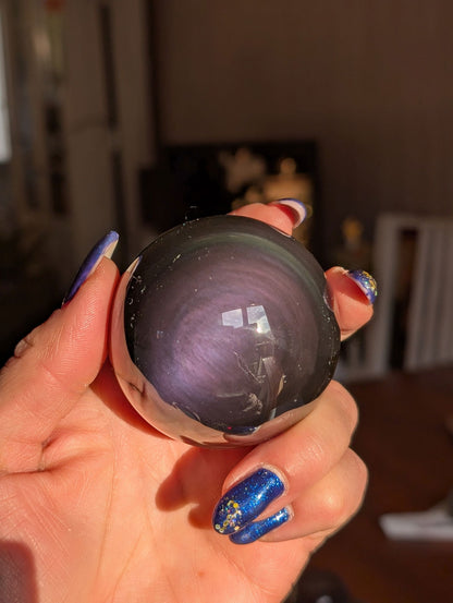 Sphère en obsidienne oeil celeste ou arc en ciel - Aurore Lune 