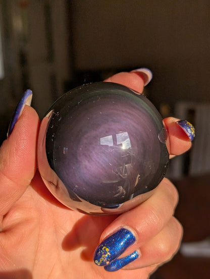 Sphère en obsidienne oeil celeste ou arc en ciel - Aurore Lune 