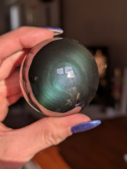 Sphère en obsidienne oeil celeste ou arc en ciel - Aurore Lune 