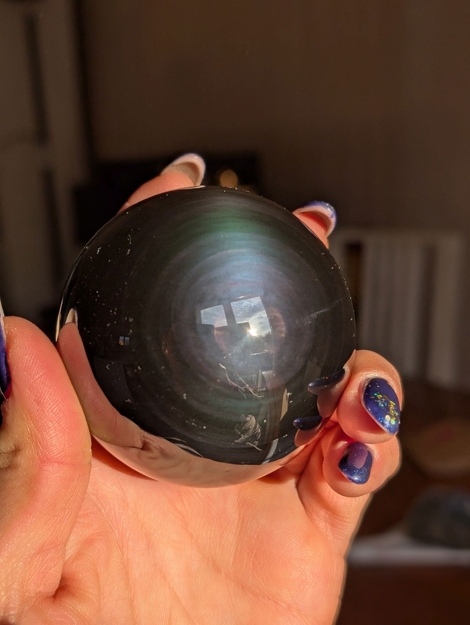 Sphère en obsidienne oeil celeste ou arc en ciel - Aurore Lune 