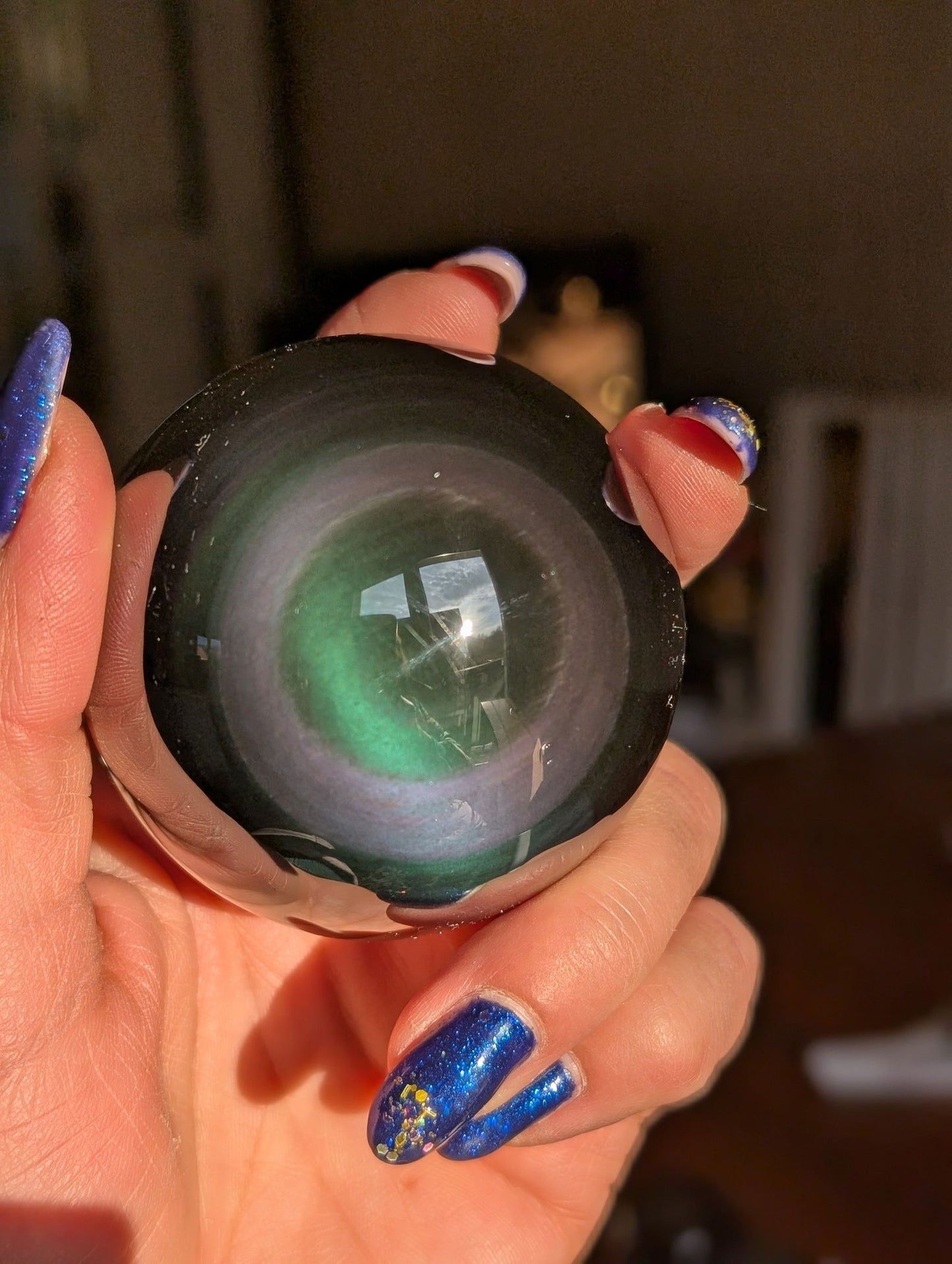 Sphère en obsidienne oeil celeste ou arc en ciel - Aurore Lune 