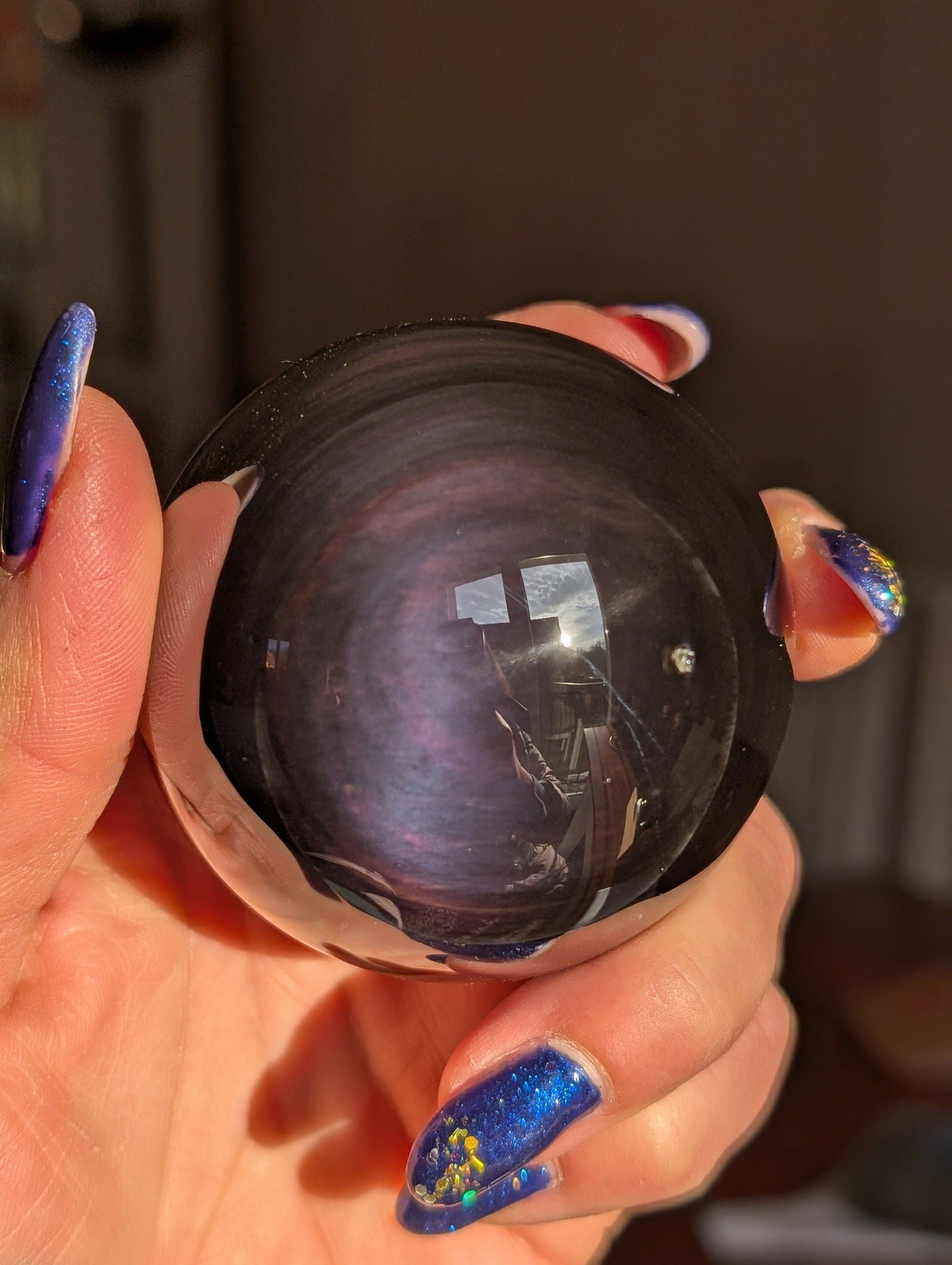Sphère en obsidienne oeil celeste ou arc en ciel - Aurore Lune 