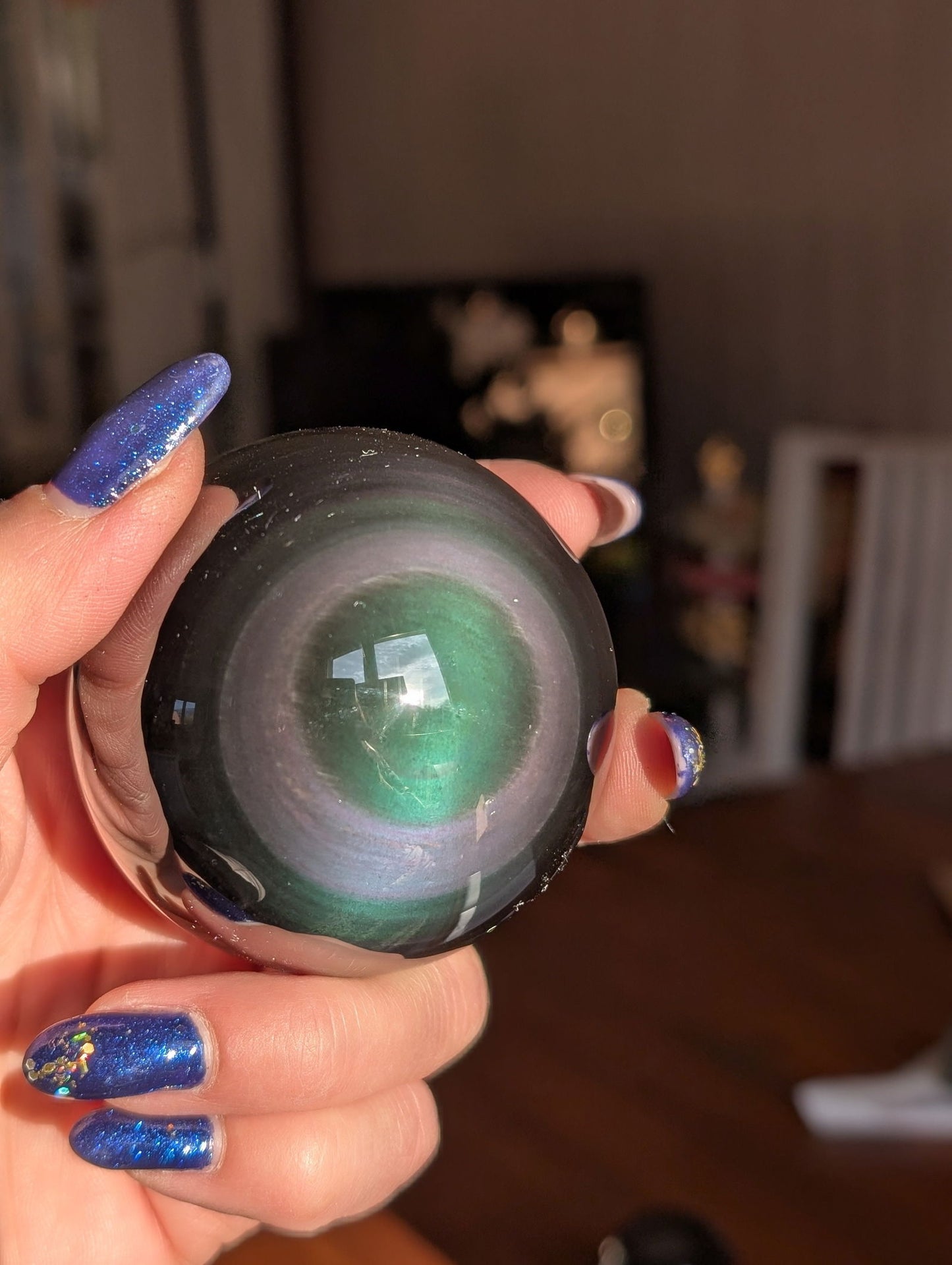 Sphère en obsidienne oeil celeste ou arc en ciel - Aurore Lune 
