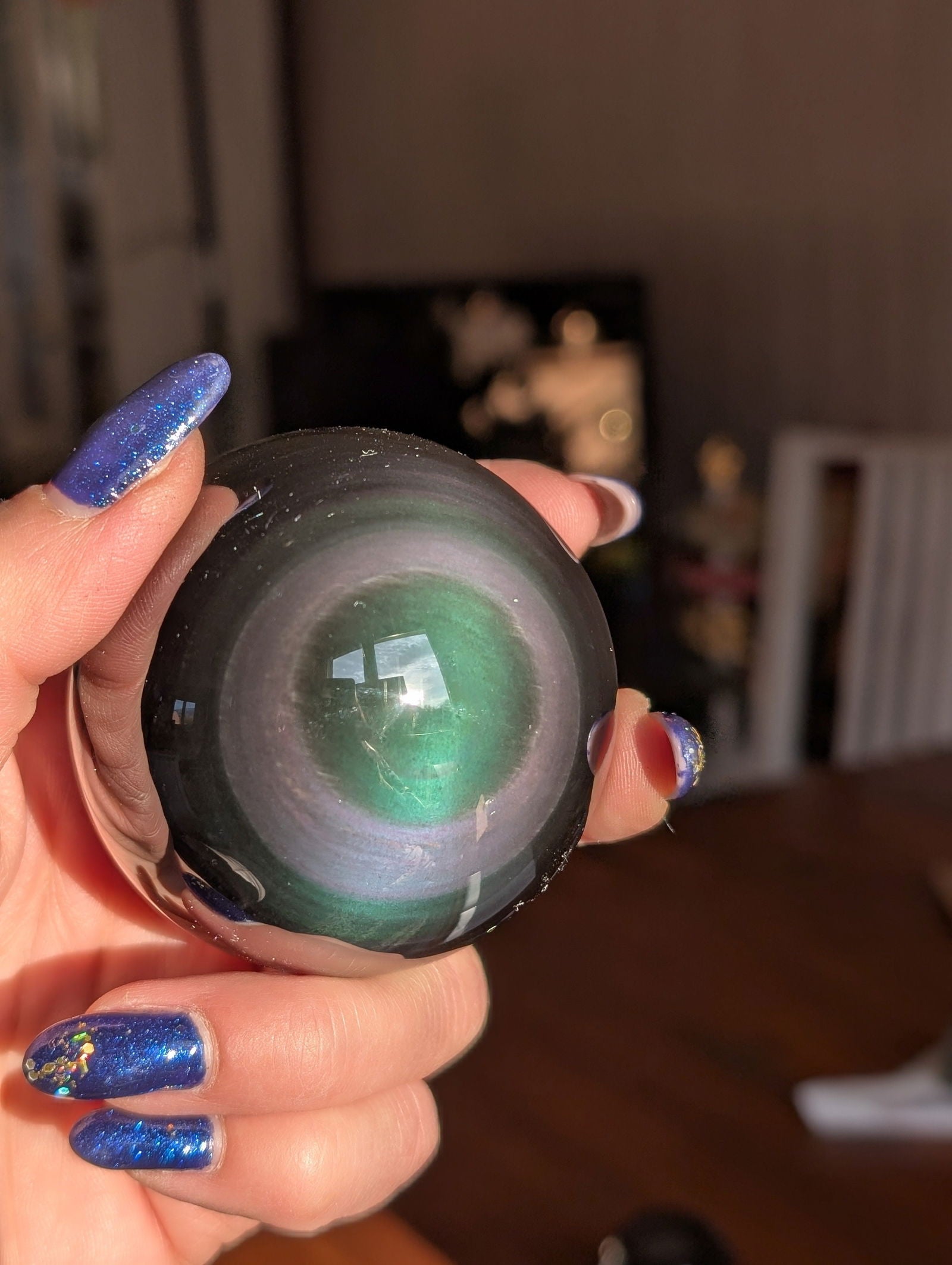 Sphère en obsidienne oeil celeste ou arc en ciel - Aurore Lune 