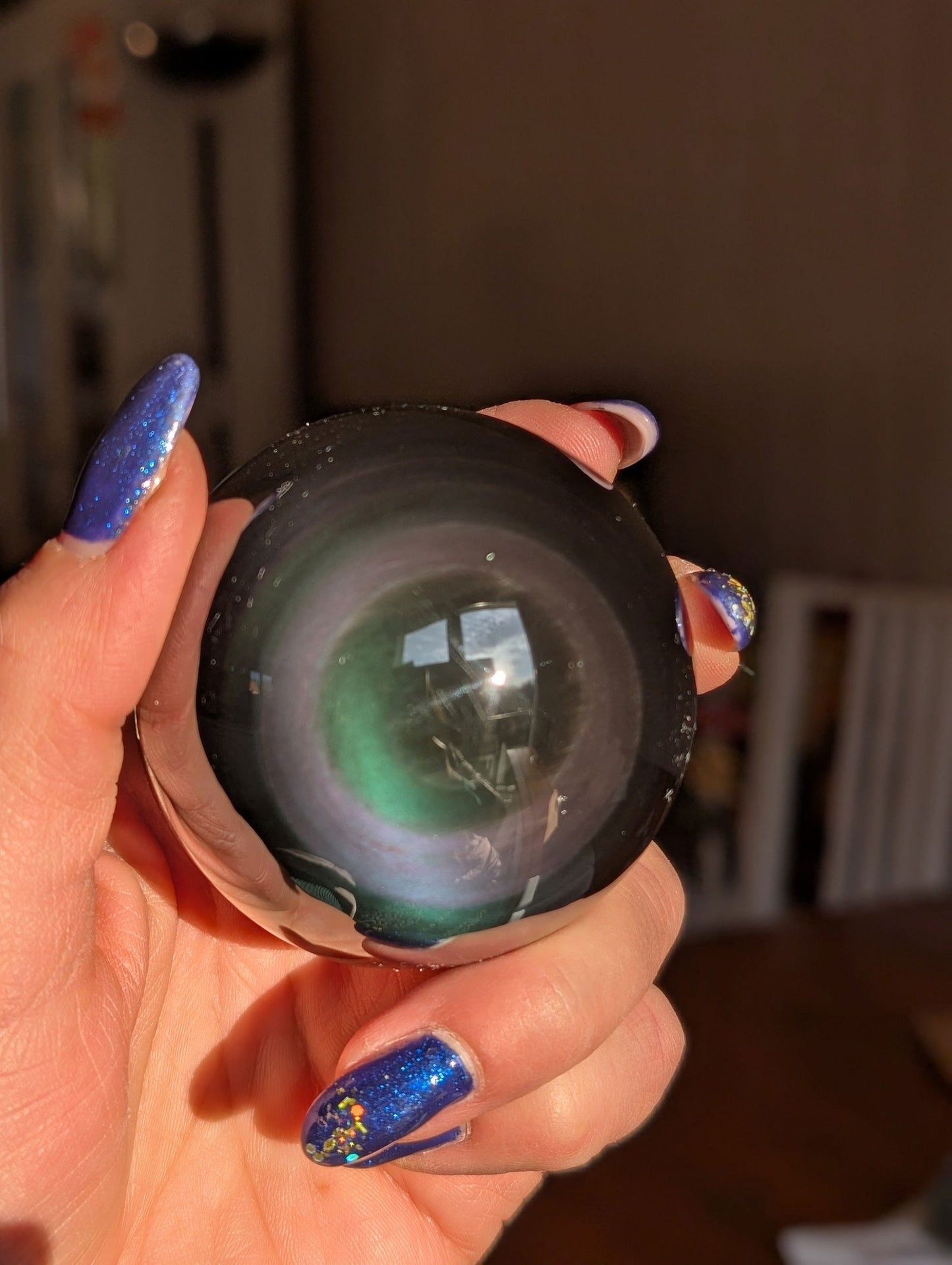 Sphère en obsidienne oeil celeste ou arc en ciel - Aurore Lune 
