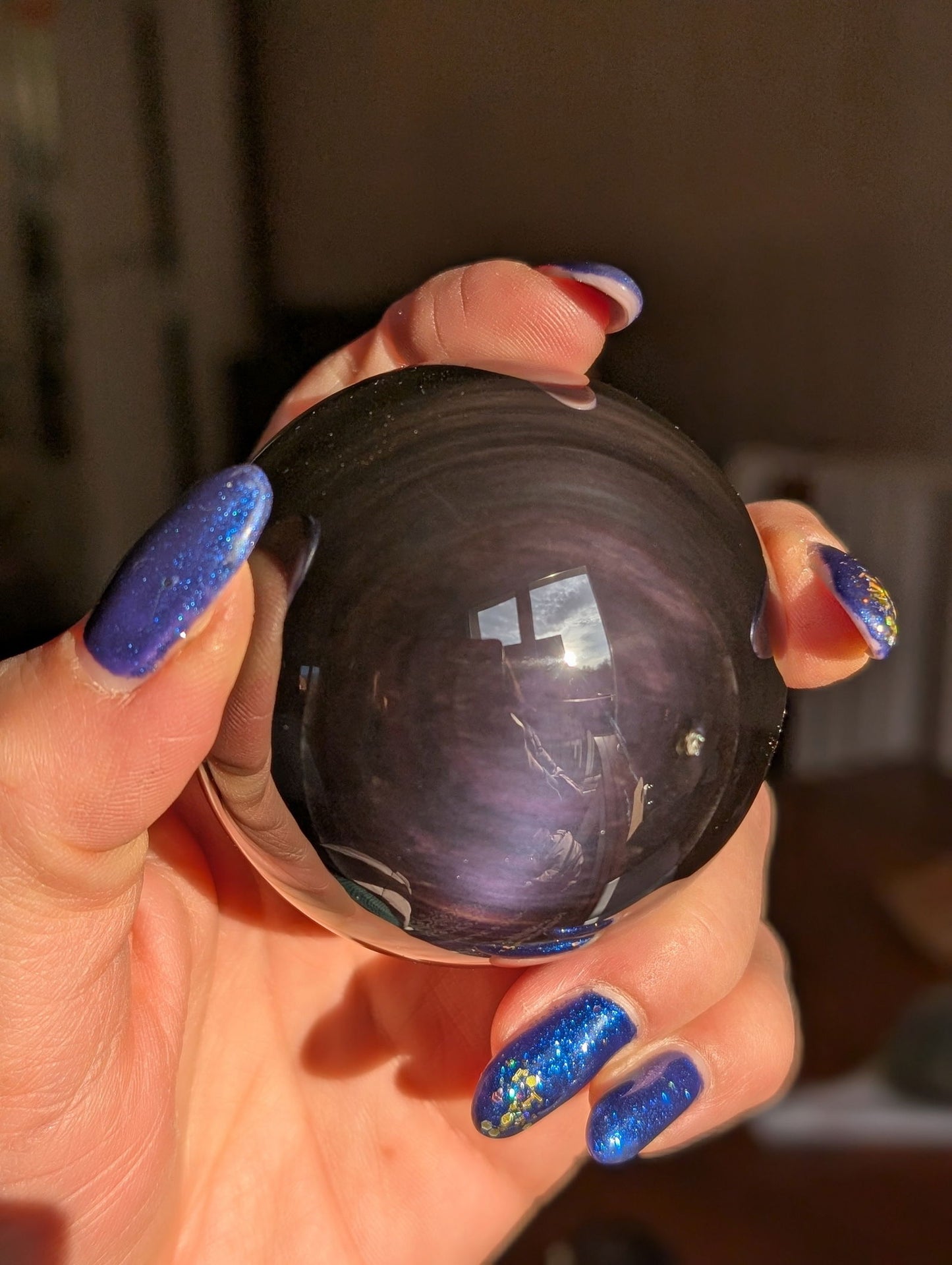 Sphère en obsidienne oeil celeste ou arc en ciel - Aurore Lune 