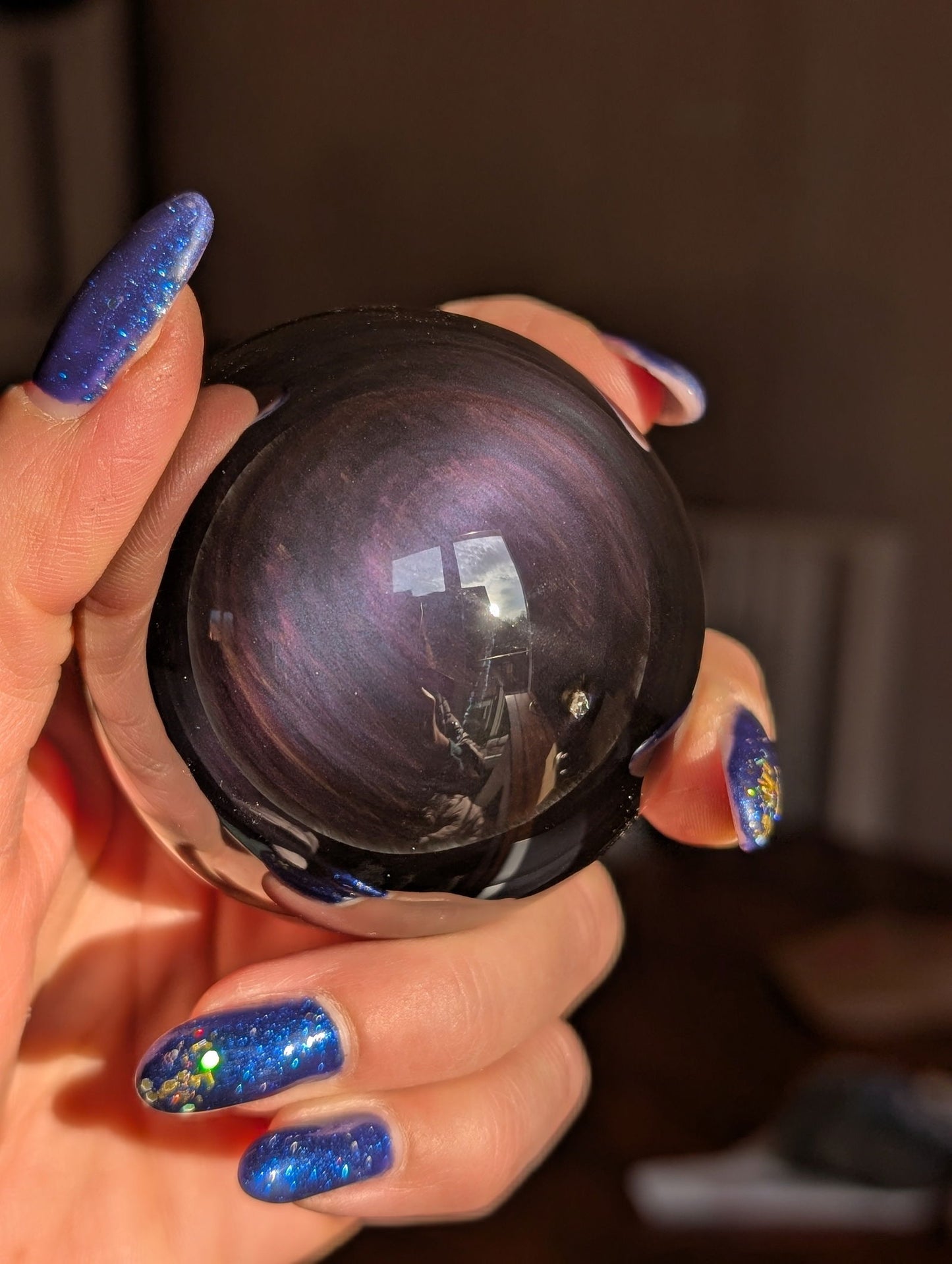 Sphère en obsidienne oeil celeste ou arc en ciel - Aurore Lune 